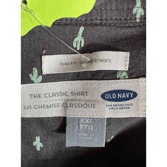 Mens Old Navy Gray Classic Fit Short-Sleeve Button-Up Shirt With Green Cactus Pr - Picture 9 of 16